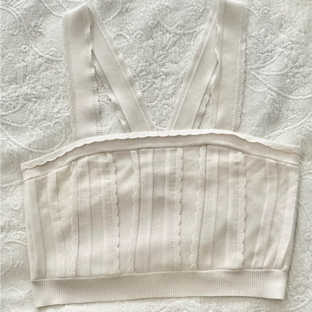 Express Cropped Pleated Scalloped Sweater Tank